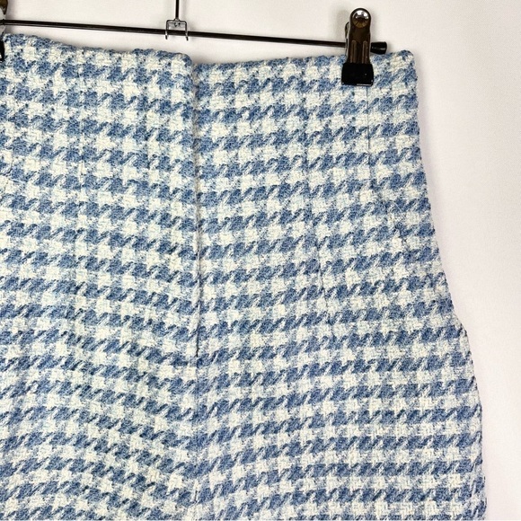 Zara Blue & White Houndstooth Plaid High Rise Tweed Shorts S - Picture 4 of 4